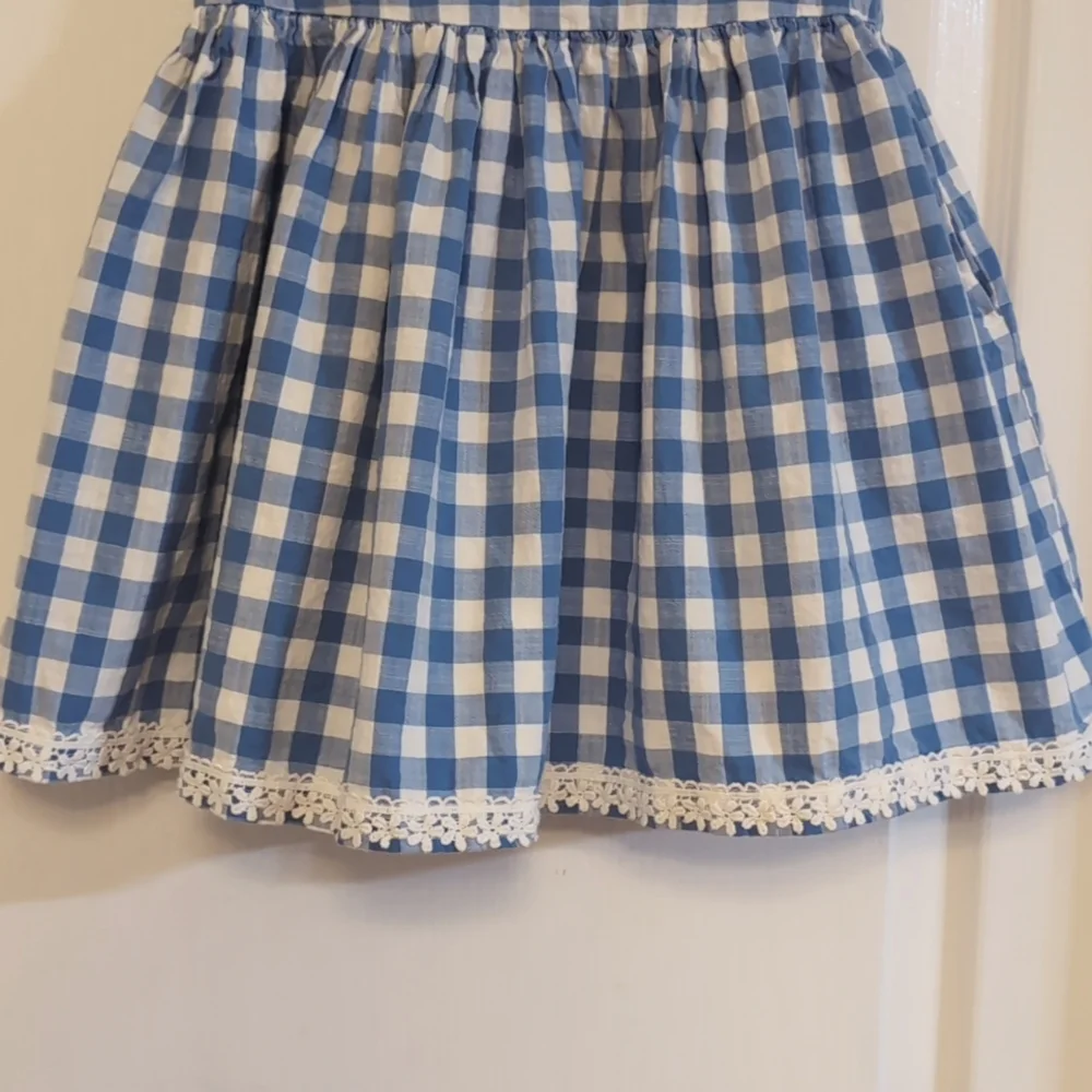 OshKosh Blue & White Check Dress Size 5T. Lace trim